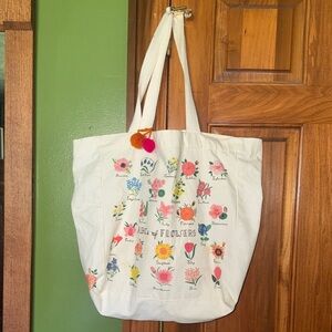 Floral Canvas Tote Bag - White with Colorful Flower Print